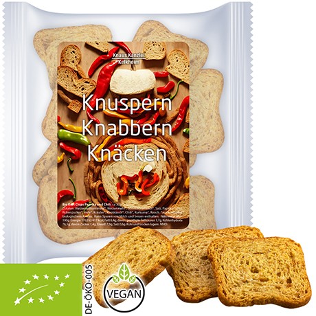 Bio Bio Brot Chips Paprika und Chili, ca. 20g vegan, Express Maxi-XL-Tüte mit Etikett