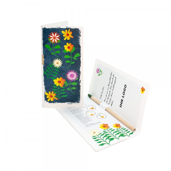 Blumen-Klappkarte mit einem Sprout Samenbleistift aus Recyclingpapier