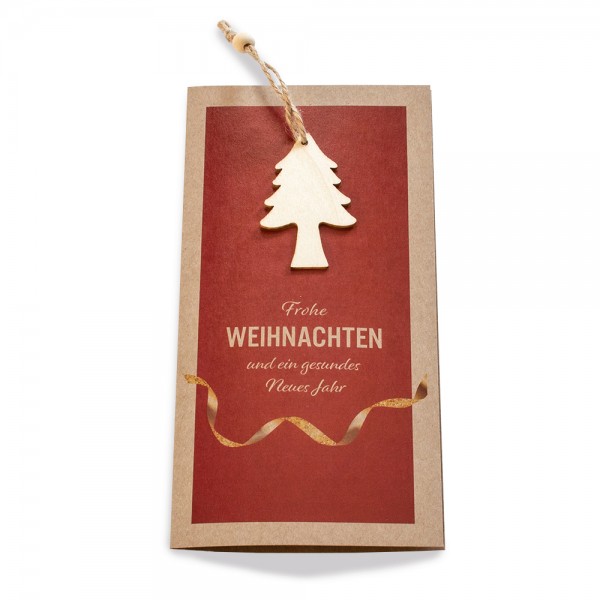 Kraftpapier Weihnachts-Klappkarte DIN Lang mit Tannenbaum-Anhänger