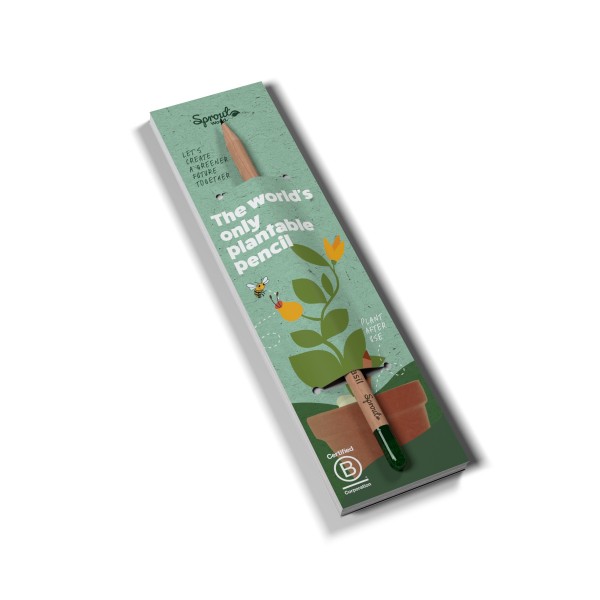 Notizbuch englisch im Standarddesign mit einem Sprout Bleistift