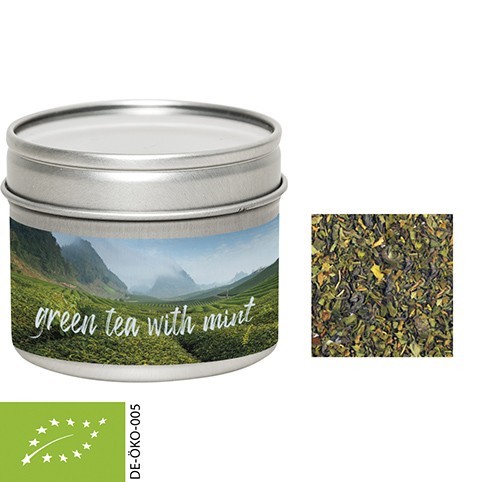 Bio Grüner Tee mit Minze, ca. 18g vegan, Metalldose mit Sichtfenster