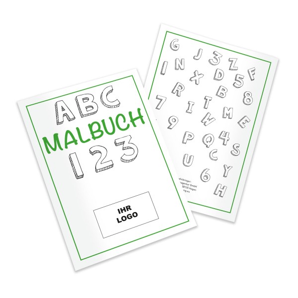 Malbuch "ABC + 123" aus recyceltem Papier, A4 oder A5