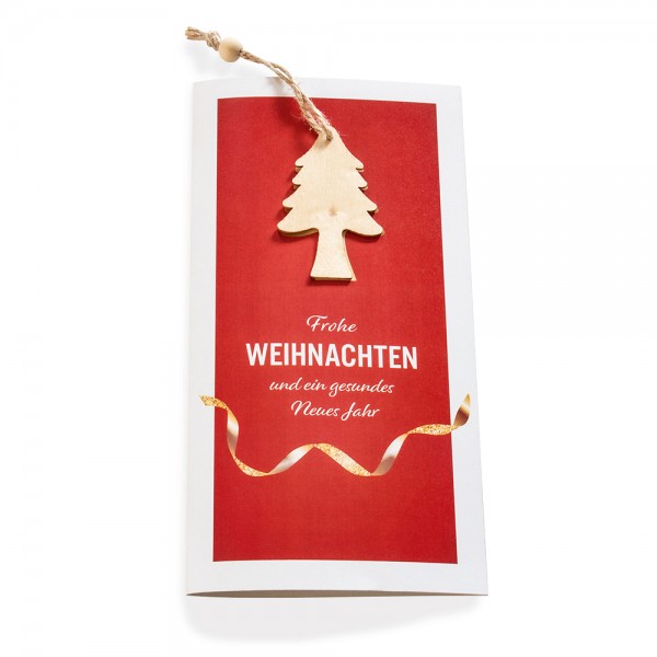 Weihnachts-Klappkarte DIN Lang aus Recyclingpapier mit Tannenbaum-Anhänger
