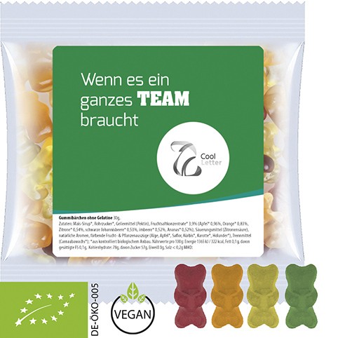 Bio Gummibärchen ohne Gelatine, ca. 30g vegan, Express Maxi-Tüte mit Etikett
