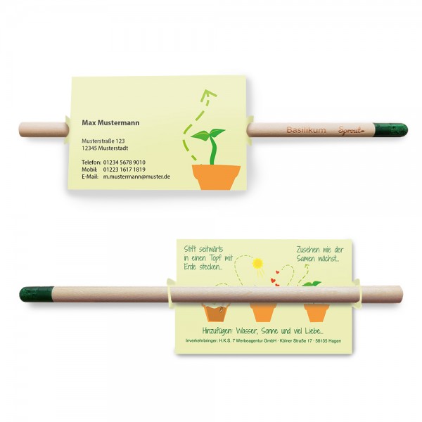 Frei gestaltbare Visitenkarte mit einem Sprout-Samenbleistift