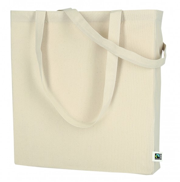 Tasche aus Fair Trade zertifizierter Baumwolle mit 2 langen Henkeln, Boden- und Seitenfalte