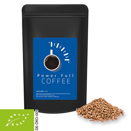 Bio Instant Kaffee, ca. 35g vegan, Standbeutel Midi schwarz