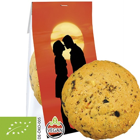 Bio Cookie Cranberry Sesam-Mandel, ca. 25g vegan, Express kompostierbarer Flowpack mit Werbereiter