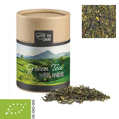 Bio Grüner Tee mit Minze, ca. 30g vegan, Biologisch abbaubare Eco Pappdose Midi