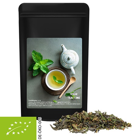 Bio Grüner Tee mit Minze, ca. 30g vegan, Standbeutel Midi schwarz