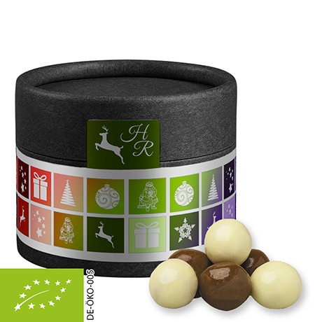 Bio Knusperkugeln-Mix, ca. 25g, Biologisch abbaubare Eco Pappdose Mini schwarz