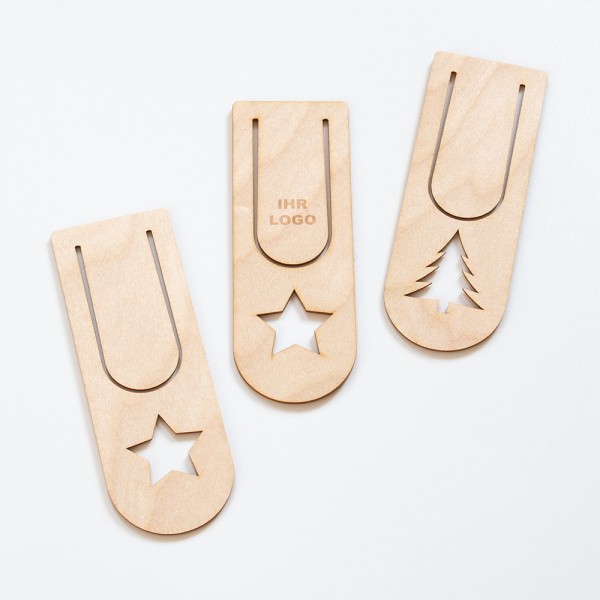 Lesezeichen aus Birkensperrholz mit Weihnachtsmotiven