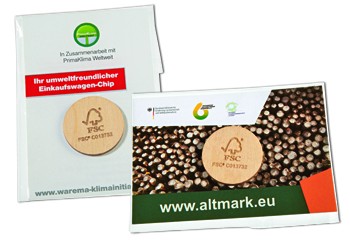 Ökobeutel mit bedruckbarer Postkarte für Green Coin / Happy Coin (inkl. Konfektionierung)