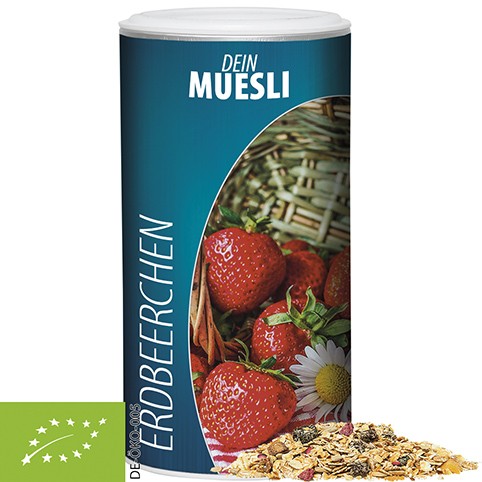 Bio Müsli Erdbeerchen, ca. 150g vegan, Pappdose Medium