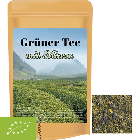 Bio Grüner Tee mit Minze, ca. 12g vegan, Standbeutel Mini