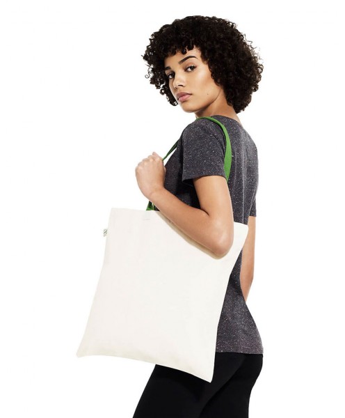 EarthPositive® Organic Shopper Tote Bag, Biobaumwolltasche mit farbigen langen Henkeln