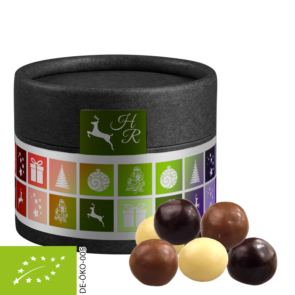 Bio Knusperkugeln-Mix, ca. 25g, Kraftpapierdose Mini schwarz